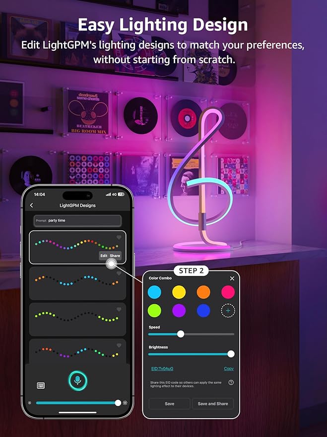 Lepro TB2 AI Smart Table Lamp, RGB+IC Addressable LED Lamps Alexa Google Home Enable, APP Control DIY Color Changing Modern Spiral Lamp, Music Sync, AI Generated Lighting LLM, 2.4 GHz WiFi/Bluetooth - Bloomnest