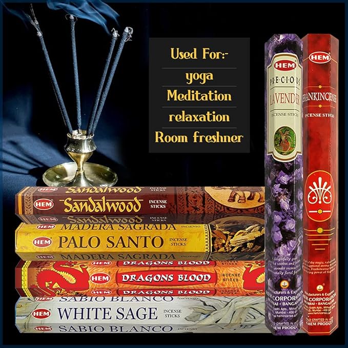 Hem Incense Sticks Variety Pack #30 and Incense Stick Holder Bundle with 6 Classic Fragrances - Bloomnest