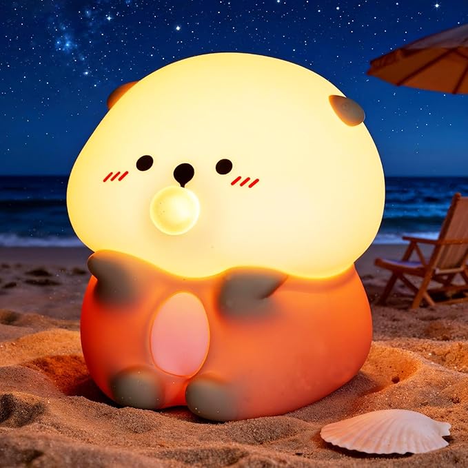 Sea Otter Night Light, Cute Otter Gifts, Soft Silicone Lamp with 3 Level Warm Light and RGB Changing, Breastfeeding Nursery Portable Kawaii Bedside Lamp for Baby, Toddler, Boys and Girls - Bloomnest