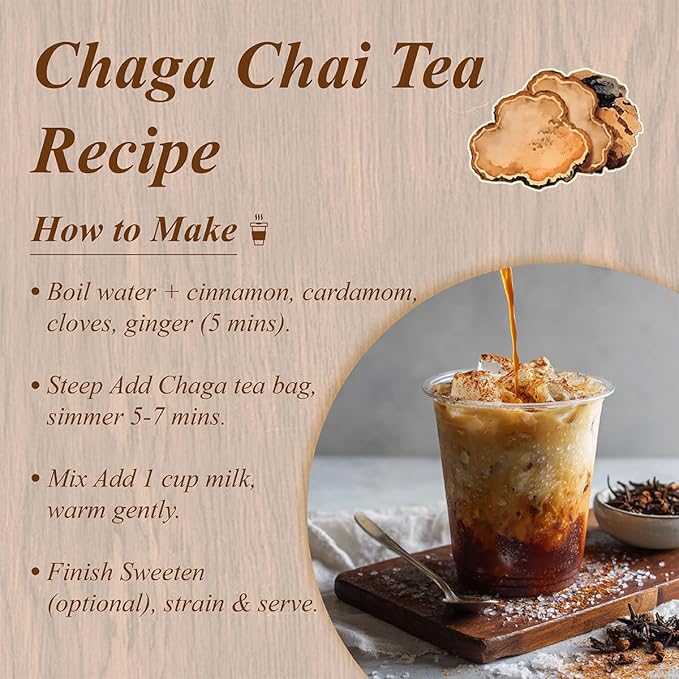 WT WEETEE Chaga Tea Bags 100 Count, 100% Siberian Birch Chaga Mushroom Tea, Caffeine-Free - Rich in Antioxidants - Bloomnest
