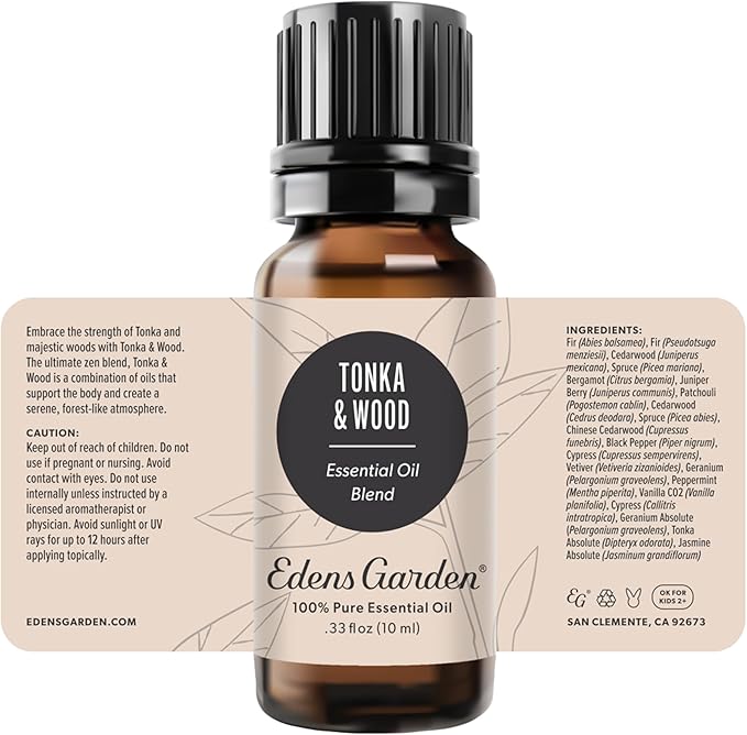 Edens Garden Tonka & Wood Essential Oil Blend- 100% Pure Premium Grade, Undiluted, Natural, Therapeutic, Aromatherapy, The Best for Diffusing, Candle, Laundry, Humidifiers 10 ml (.33 fl oz) EdensGarden