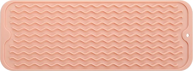 Silicone Dish Drying Mat for Multiple Usage,Easy clean,Eco-friendly,Heat-resistant Silicone Mat for Kitchen Counter,Sink,Bar,Bottle,or Cup Pink M 17 inches x 6 inches - Bloomnest