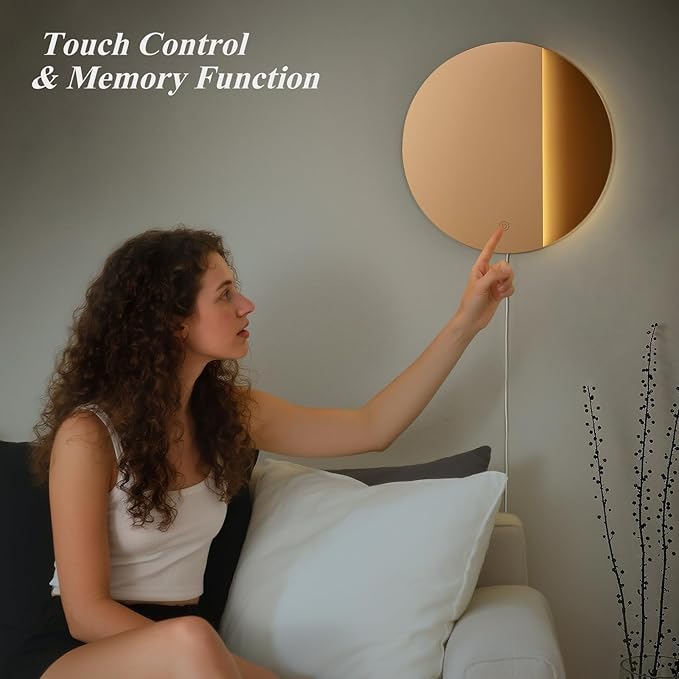 ONEWISH LED Wall Sconce, Dimmable Mirror Wall Lamp,16.93 inch Round Wall Lights for Bedroom with Memory Function, Wall Lamps for Living Room Entryway, Bronze - Bloomnest