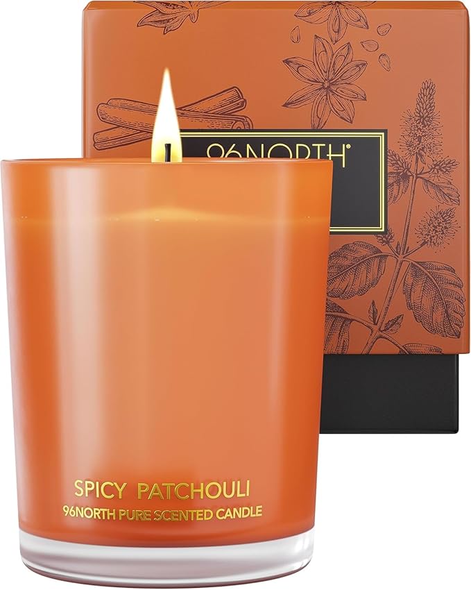 96NORTH | Spicy Patchouli Candle | 100% Soy Wax | One Wick Candle Jar | Non Toxic | Up to 35 Hours Burning Time | Aromatherapy Gift for Men and Women - Bloomnest