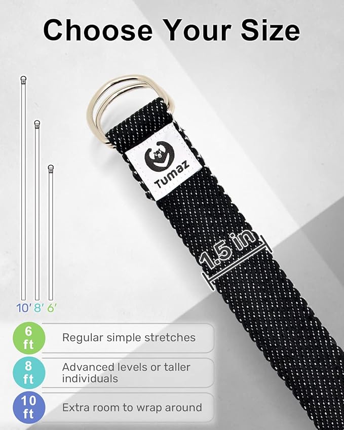 Tumaz Yoga Strap/Stretch Bands [15+ Colors, 6/8/10 Feet Options] with Extra Safe Adjustable D-Ring Buckle, Durable and Comfy Delicate Texture - Best for Daily Stretching, Physical Therapy, Fitness - Bloomnest