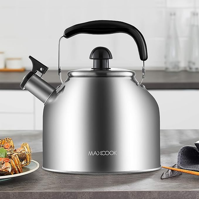 4.2 Quart/4L Stainless Steel Whistling Tea Kettle,Brushed Satin, Suitable to Boiling Water & Tea on Induction Stove, Gas Stove Top - Bloomnest