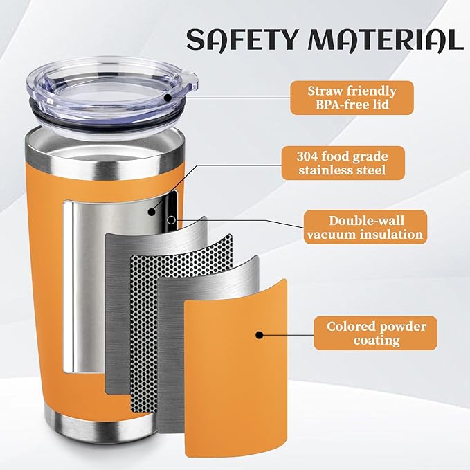 StarSpeed 20oz Tumbler Bulk with Lid, Stainless Steel Insulated Tumblers Double Wall Vacuum Insulated Travel Mug, Powder Coated Coffee Cups for Hot and Cold Drinks(Orange,6) - Bloomnest