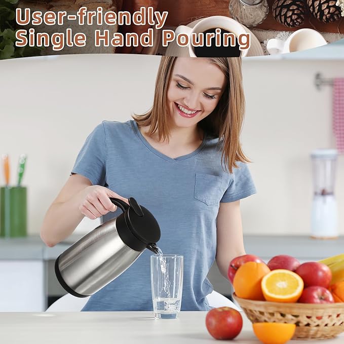 Norme 2 Pcs Thermal Coffee Carafe Insulated Stainless Steel Coffee Carafe for Hot Liquid Vacuum Thermal Pot Creamer Pitcher Dispenser with Brushes Keeping Hot Water Milk (Silver,34 oz) - Bloomnest
