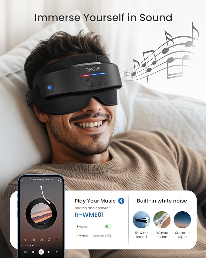 RENPHO Eyeris Masc Head & Eye Massager, FSA Eligible HSA, Birthday Gifts for Women Men, Migraine Relief Headache Massager for Forehead, Occiput and Temple, Heated Mask Massager Scalp Stress Relax RENPHO