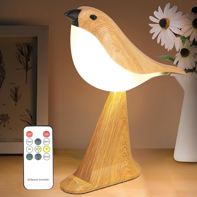 Small Cute Bird Table Lamp with Timer, Touch & Remote Control Bird Night Light, Cordless Bedside Lamps, Desk Lamp for Reading, 3-Way Dimmable USB Rechargeable Battery 2600mAh Nightstand Lamps, Decor - Bloomnest