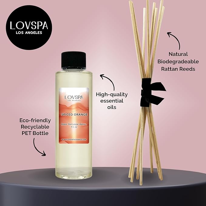 LOVSPA Spiced Orange Diffuser Oil - Holiday Essential Oils for Diffuser Refill & Air Freshener Room Spray - Long-Lasting & Natural Home Fragrance, Scented Oil for Diffusers, USA Made, 4oz - Bloomnest