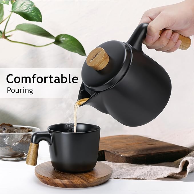 MIAMIO - Teapot Set with Warmer / 34 oz Tea Kettle with Infuser for Steeping Loose Tea Leaves - Gift for Women/Tea Lovers (Black) - Bloomnest