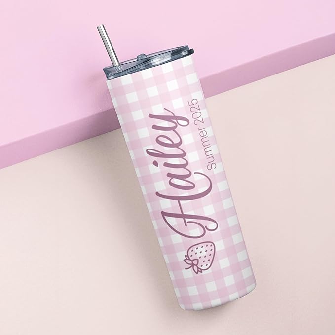 Personalized 20 Oz Skinny Tumbler - Customizable with Name & Icon, BPA-Free Stainless Steel, 6 Color Styles, Includes Straw - Custom Gifts for Summer - Bloomnest