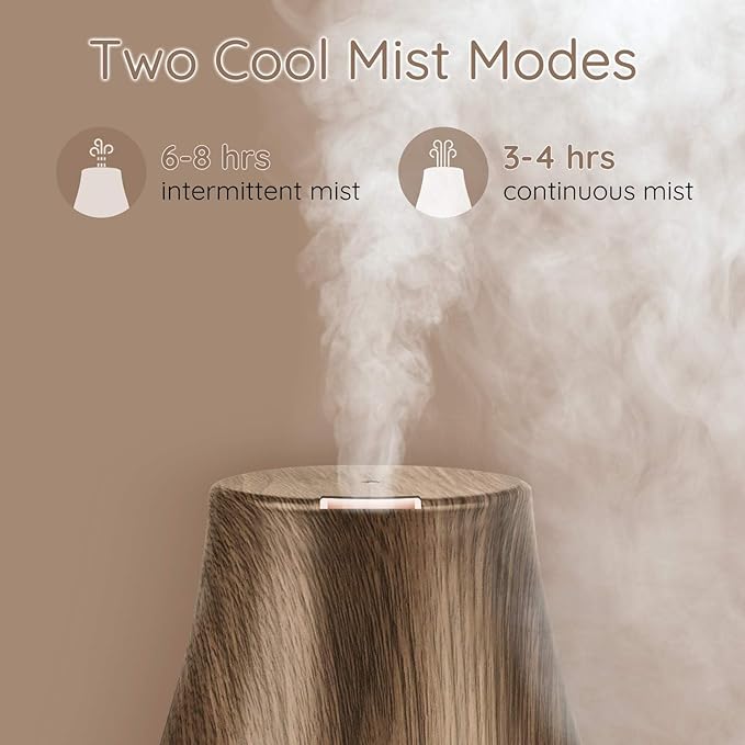 Aromatherapy Essential Oil Diffuser for Room: Air Humidifier Aroma Scent Cool Mist Diffusers Colorful Light Cute Mini Small Waterless Auto Off Ultrasonic for Home Bedroom (Brown Wood Grain) - Bloomnest