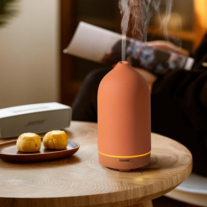 Wanlola Essential Oil Diffuser,120ml Aromatherapy Ceramic Diffusers with Auto Shut Off Function for Home Office Room(Terracotta) Wanlola