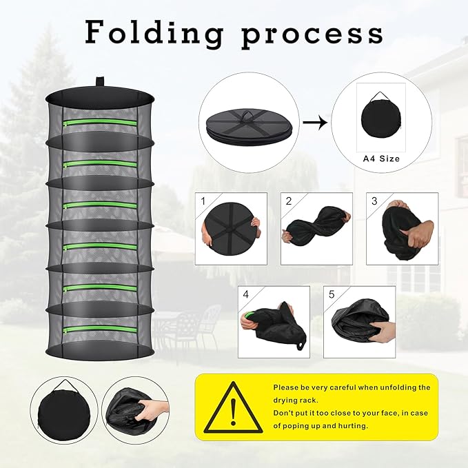 Herb Drying Rack with Mesh Design - Hanging Herb Dryer with Green Zipper for Garden, Home, Indoor or Outdoor Use (6layer) - Bloomnest