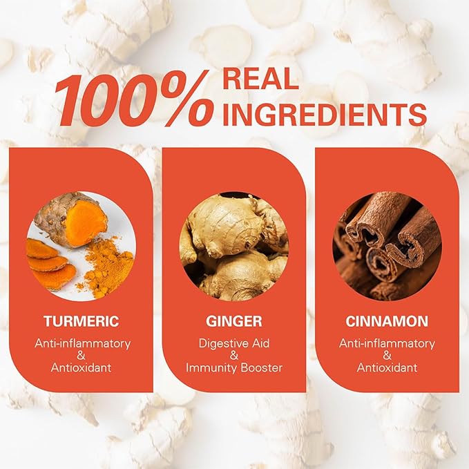 WT WEETEE Turmeric Ginger Cinnamon Tea Bags, Warm & Spicy Turmeric Ginger Herbal Blend Tea, Rich in Antioxidant, Natural Ingredients, Caffeine-free - Bloomnest