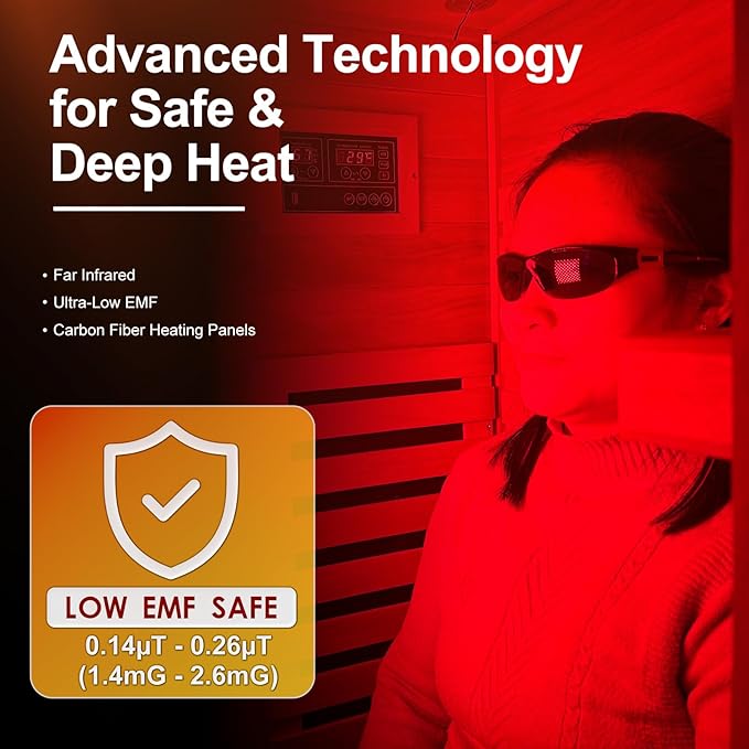 Low EMF Full Spectrum Infrared Sauna with FDA-Certified Red Light Therapy, Fast Heat-Up 1170W 110V, 1-Person Carbon Fiber Dry Sauna, Canadian Hemlock for Home Bloomnest