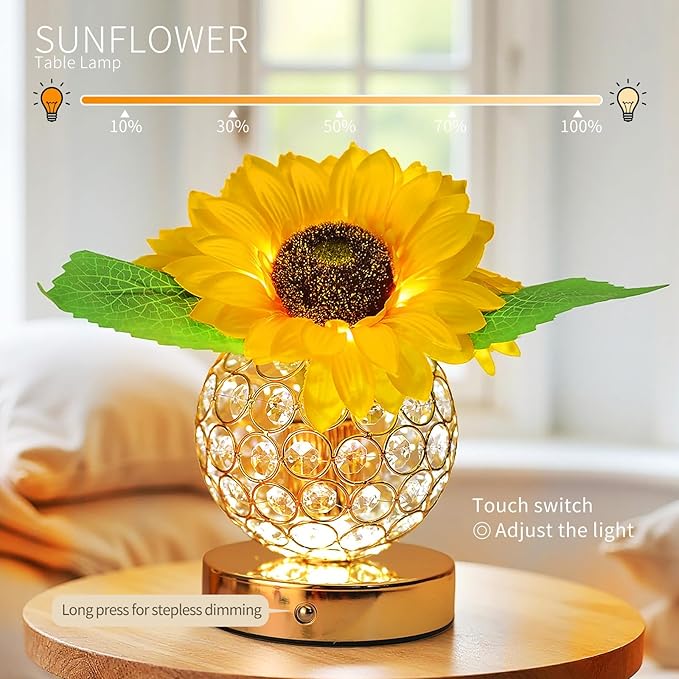 Flower Lamp with USB Charge,3-Colour Infinitely Dimmable Artificial Sunflower LED Table Lamp,Rechargeable Cordless Touch Small Night Light,Gift Ideas for Mothers Day,Xmas,Birthday (Sunflowers02) - Bloomnest