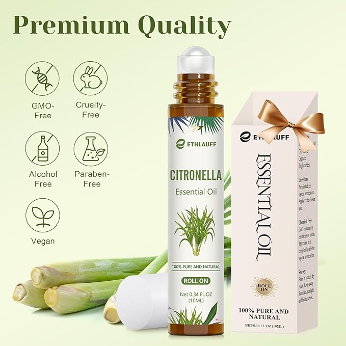 Citronella Essential Oil Roll On, Citronella Oil for Skin, Relaxation Gift for Women and Men - Bloomnest