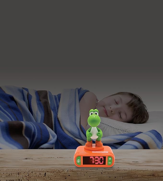 LEXiBOOK, Super Mario, Yoshi Nightlight Alarm Clock, Sounds and Melodies, LCD Backlit Screen, Luminous, Snooze, Red/Green, RL800NI1 - Bloomnest