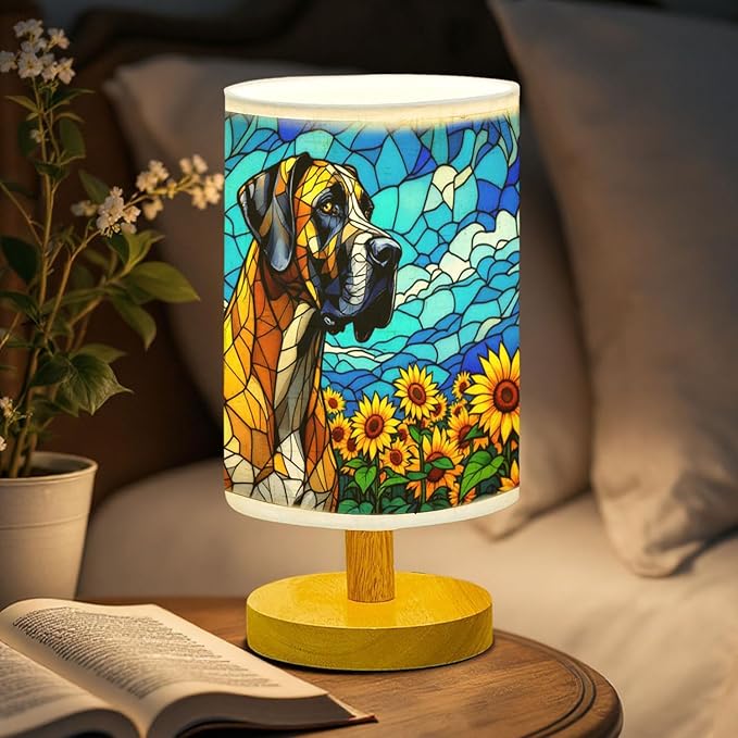 Great Dane Table Lamp LED 3-Color Pressed Bedside, Dog Shade Lamp with Wood Base for Bedroom Living Room Desk Office - Bloomnest