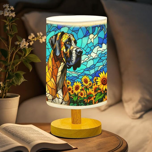 Great Dane Table Lamp LED 3-Color Pressed Bedside, Dog Shade Lamp with Wood Base for Bedroom Living Room Desk Office - Bloomnest