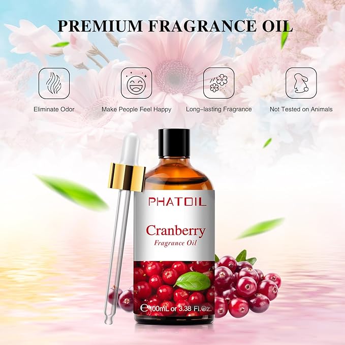 PHATOIL 3.38FL.OZ Cranberry Fragrance Oils for Aromatherapy, Essential Oils for Diffusers for Home, Perfect for Diffuser, Yoga, Skin Care, DIY Candle and Soap Making - 100ml - Bloomnest