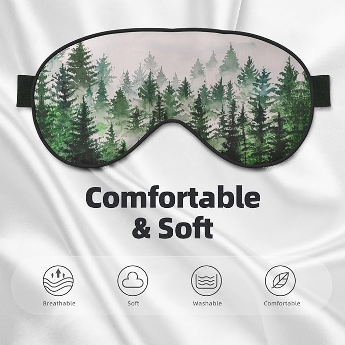 Sleep Eye Mask Watercolor Foggy Forest Sleep Mask for Women Men Comfortable Eye Mask with Adjustable Strap Soft Eye Cover Blindfold for Travel Yoga Nap Shift Work - Bloomnest