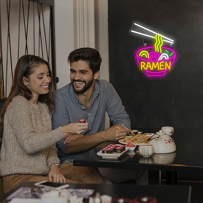Lucunstar Ramen Neon Sign Colorful Neon Signs Noodle LED Sign Neon Signs for Wall Decor Pink Neon Lights for Party Neon Light Sign for Fast Food Kitchen Restaurants Bar Ramen LED Light Sign - Bloomnest