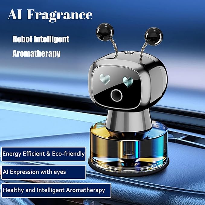 Robot Intelligent Aromatherapy Machine, Smart Cute Robot Car Air Freshener - Fine Spray/Fillable/Four-Gear Adjustment/Vibration Sensing/On-Off/Large Capacity Long-Lasting Fragrance/Black-V2(Cologne) - Bloomnest