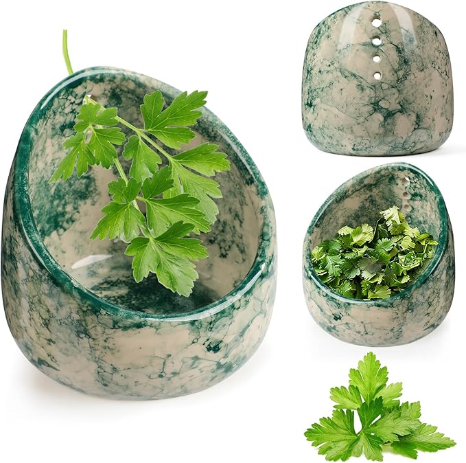 Pottery Herb Stripper Bowl, Handmade Ceramic Herb Peeling Bowl, for Separating Leaves and Stems (Green) - Bloomnest