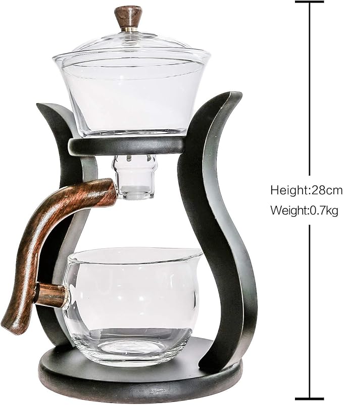RORA Glass Teapot Set Semi Automatic Drip Rotating with Infuser Lazy Kungfu Tea pot Set (Bamboo) - Bloomnest