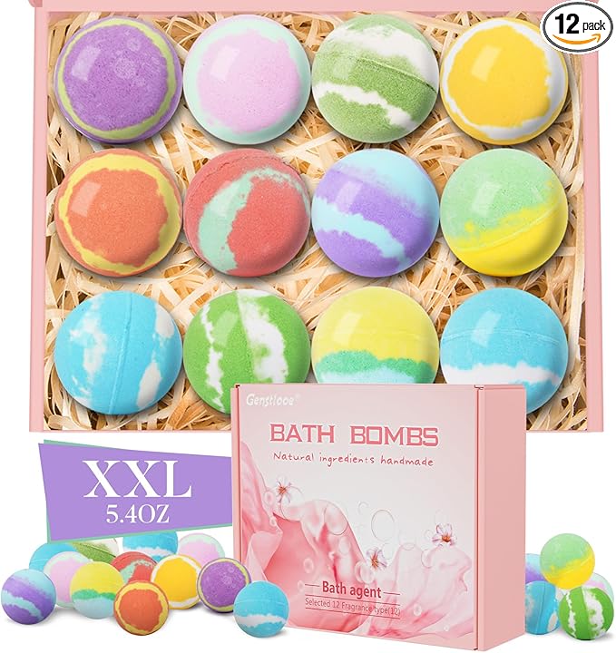 5.3 OZ Extra Large Bath Bombs Gift Set for Women, Girlfriend, Adults, Girls, Kids, 12 Pcs XXL Organic Natural Handmade Bathbombs for Skin Moisturizing, Bubble Spa Bath, Mothers Day Gift for Wife - Bloomnest