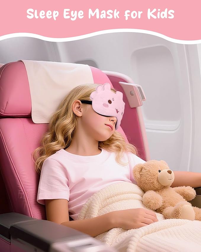 Sleep Mask for Kids - Cute Cartoon Plush Fuffy Sleeping Eye Cover Dinosaur Kawaii Soft Eyeshade with Adjustable Strap Animal Eye Blindfold for Kids Girls Boys Teens - Bloomnest