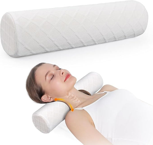 Cozyhealth Cervical Roll Pillow, Medium Soft Memory Foam Neck Round Pillow Cylinder Bolster Pillow for Sleeping, Round Neck Support for Bed, Legs, Back and Yoga (White, Large - 4.7" H) - Bloomnest
