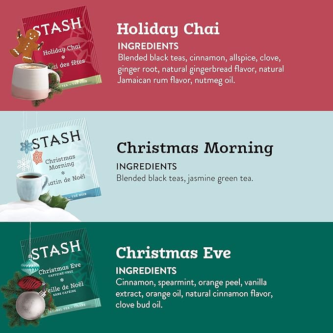 Stash Tea Holidays Are Here Variety Pack Sampler Assortment - Caffeinated, Non-GMO Project Verified Premium Tea with No Artificial Ingredients, 18 Count (Pack of 6) - 108 Bags Total - Bloomnest
