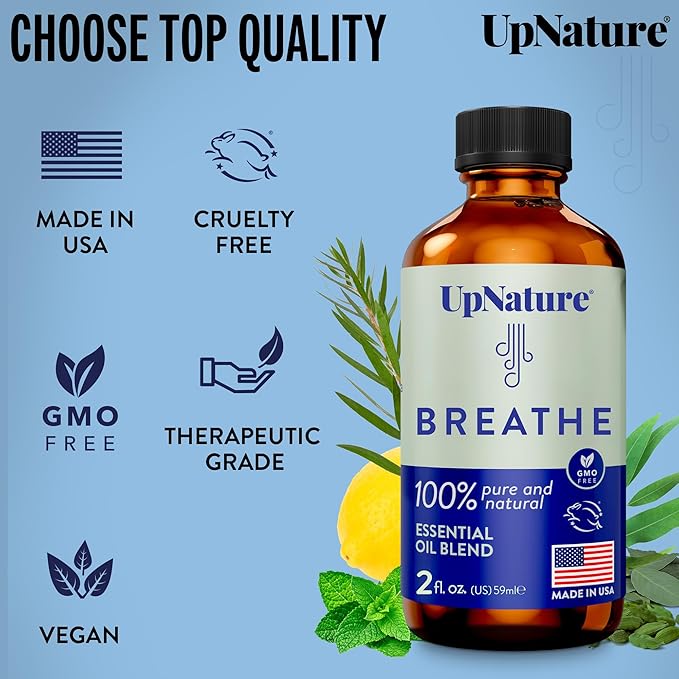 UpNature Breathe Essential Oils Blend (Large 2oz) Essential Oils for Diffusers for Home Humidifier Vaporizer Liquid, Eucalyptus and Menthol Blend, Aromatherapy Oils - Bloomnest