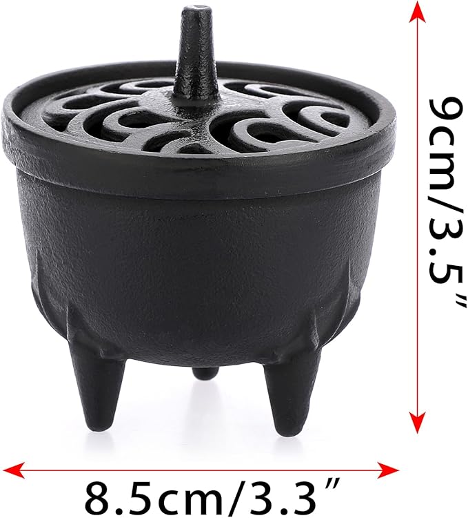 JUXYES Vintage Tripod Incense Burner Holder with Lid, Cast Iron Incense Holder Metal Cauldron Censer Antique Cone Coil Incense Burner Holder for Incense Resins, Cones, Charcoal or Wax Melts - Bloomnest