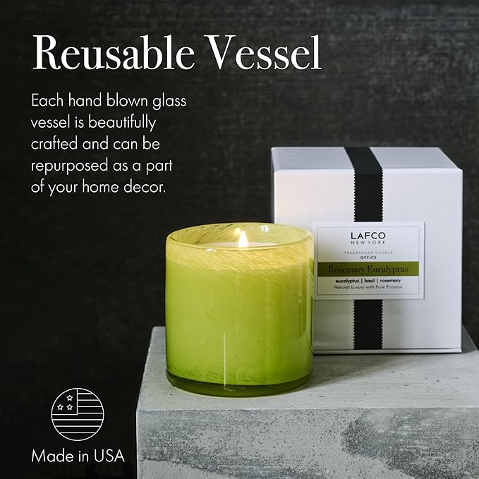 LAFCO New York Signature Candle, Rosemary Eucalyptus - 15.5 oz - 90-Hour Burn Time - Reusable, Hand Blown Glass Vessel - Made in The USA - Bloomnest