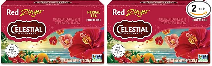 Celestial Seasonings Hibiscus Tea, Red Zinger Herbal Tea, Caffeine Free, 20 Tea Bags (Pack of 2) - Bloomnest