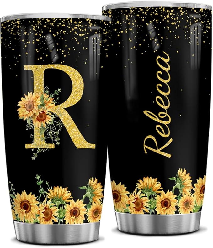 wowcugi Initial Tumbler Personalized Cups With Names Monogrammed Letter Stainless Steel Insulated Tumblers Coffee Travel Mug 20oz 30oz Birthday Christmas Sunflower Gifts For Women - Bloomnest