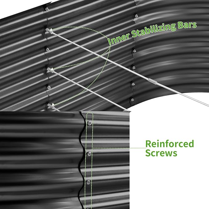 Land Guard 6x3x3ft Oval Galvanized Raised Garden Beds, Large-Capacity Metal Planter Box Outdoor, Durable Deep Raised Garden Bed 3ft Tall, Raised Beds for Gardening Vegetables, Dark Grey - Bloomnest