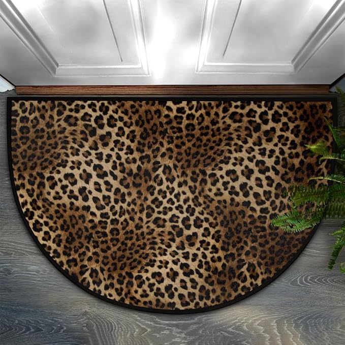 Half Round Door Mat, Leopard Print Non-Slip Half Circle Area Rug Animal Leopard Skin Doormat Washable Durable Home Decor Half Moon Rug for Floor Indoor Outdoor Living Room Bedroom Kitchen Patio - Bloomnest