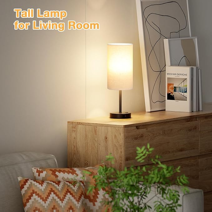 Dicoool Tall Touch Bedside Table Lamp with USB - 3 Way Dimmable Black Lamps for Bedroom Nightstand, Desk Lamp with Black Charging Station for Dorm, Office, Kids Room - Bloomnest