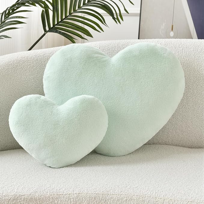 Petrella Heart Pillow Cute Fuzzy Pillows Throw Pillows for Bed Livingroom Home Decor Cushion Decorative Aesthetic Preppy Pillows Green,Large 19"x15" - Bloomnest