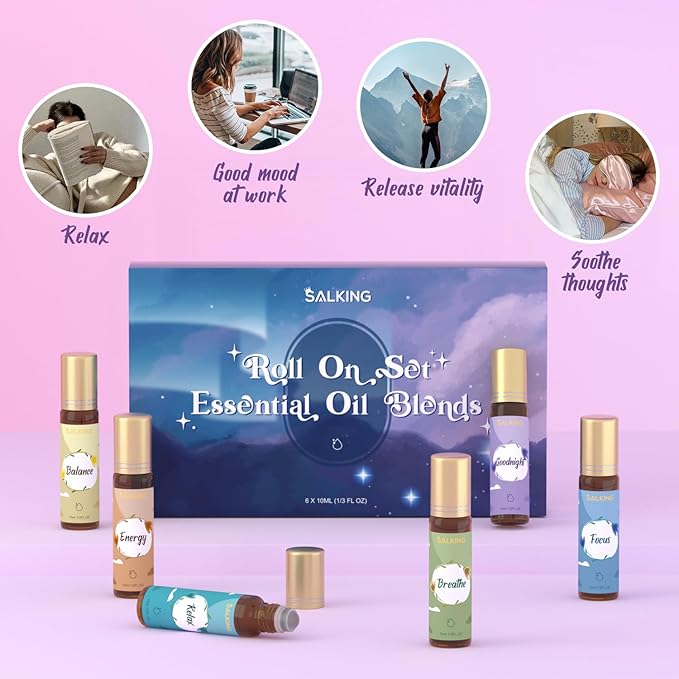 SALKING Essential Oils Roll On Set (6 Pack), Aromatherapy Oil Natural Pre-diluted Blend Oils for Skin Use, Natural Fragrance Gift for Women and Men - Bloomnest