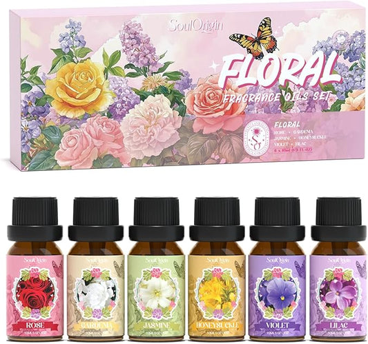 Floral Essential Oils Set, Fragrance Oil Gift Set for Diffuser, Natural Scent Diffuser Oil for Candle Making- Rose, Gardenia, Jasmine, Honeysuckle, Violet, Lilac - Bloomnest