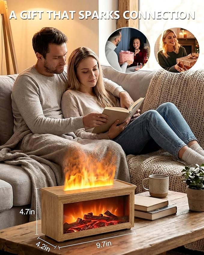 Essential Oil Diffuser, 7-Color Fireplace Fire Flame Aromatherapy Humidifier, 280ml Ultrasonic Aroma Diffuser Valentine's Day Gift with Time Sets and Remote Control for Bedroom Home Yoga Office - Bloomnest