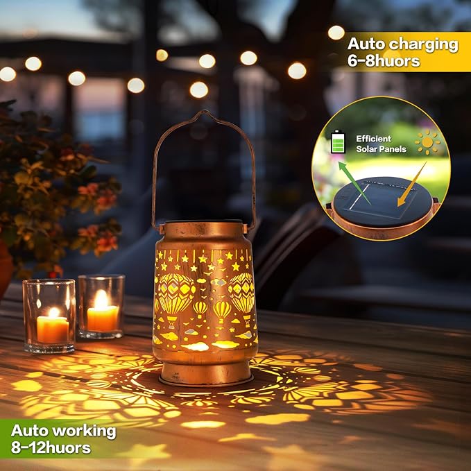 Solar Lanterns Outdoor Garden Decor, Gifts for Women, Mom, Grandma, Birthday, Thanksgiving, Decorative Waterproof Hanging Metal LED Light for Yard, Patio, Lawn, Landscape, Backyard (Hot Air Balloon) - Bloomnest